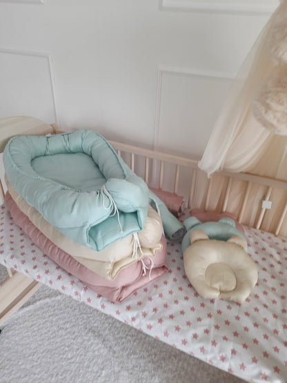 Baby Nest for Newborn. Cotton Babynest + Pillow