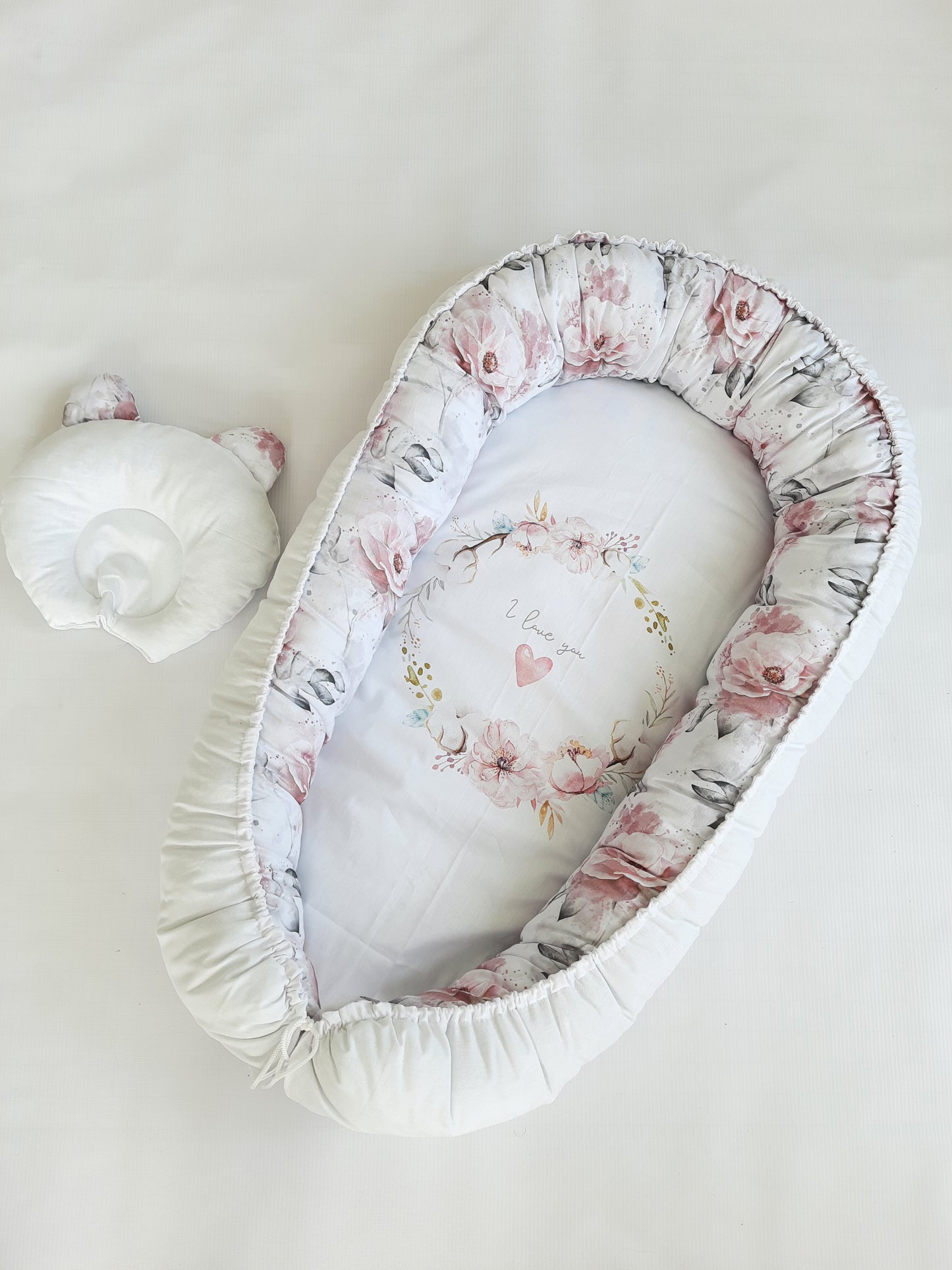 White-Pink Crib Set: Braided Crib Bumper - Weaving in 4 Strips with FREE Star Pillow and Optional Variants