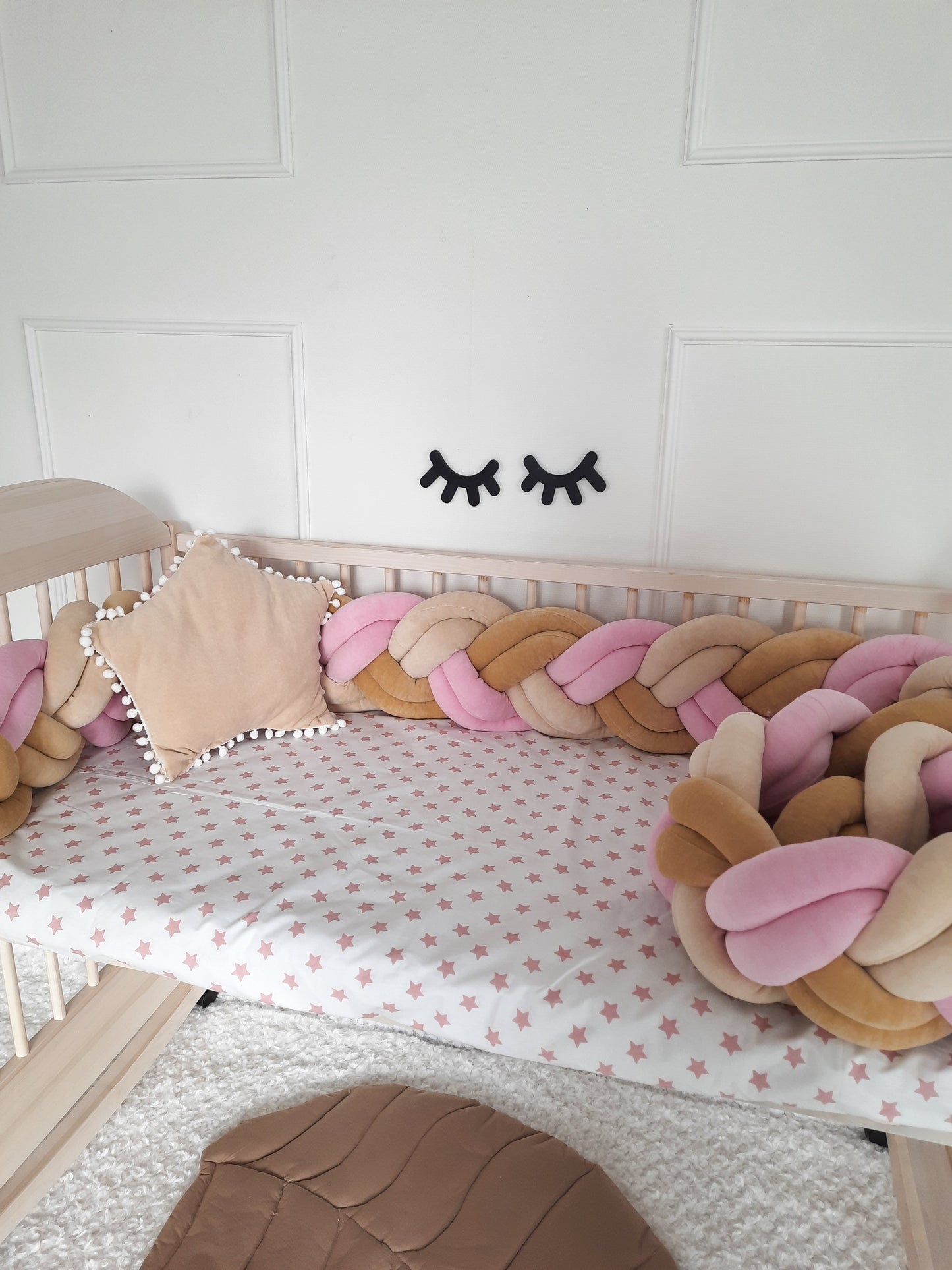 White-Cream-Coffee Double Braided Crib Bumper