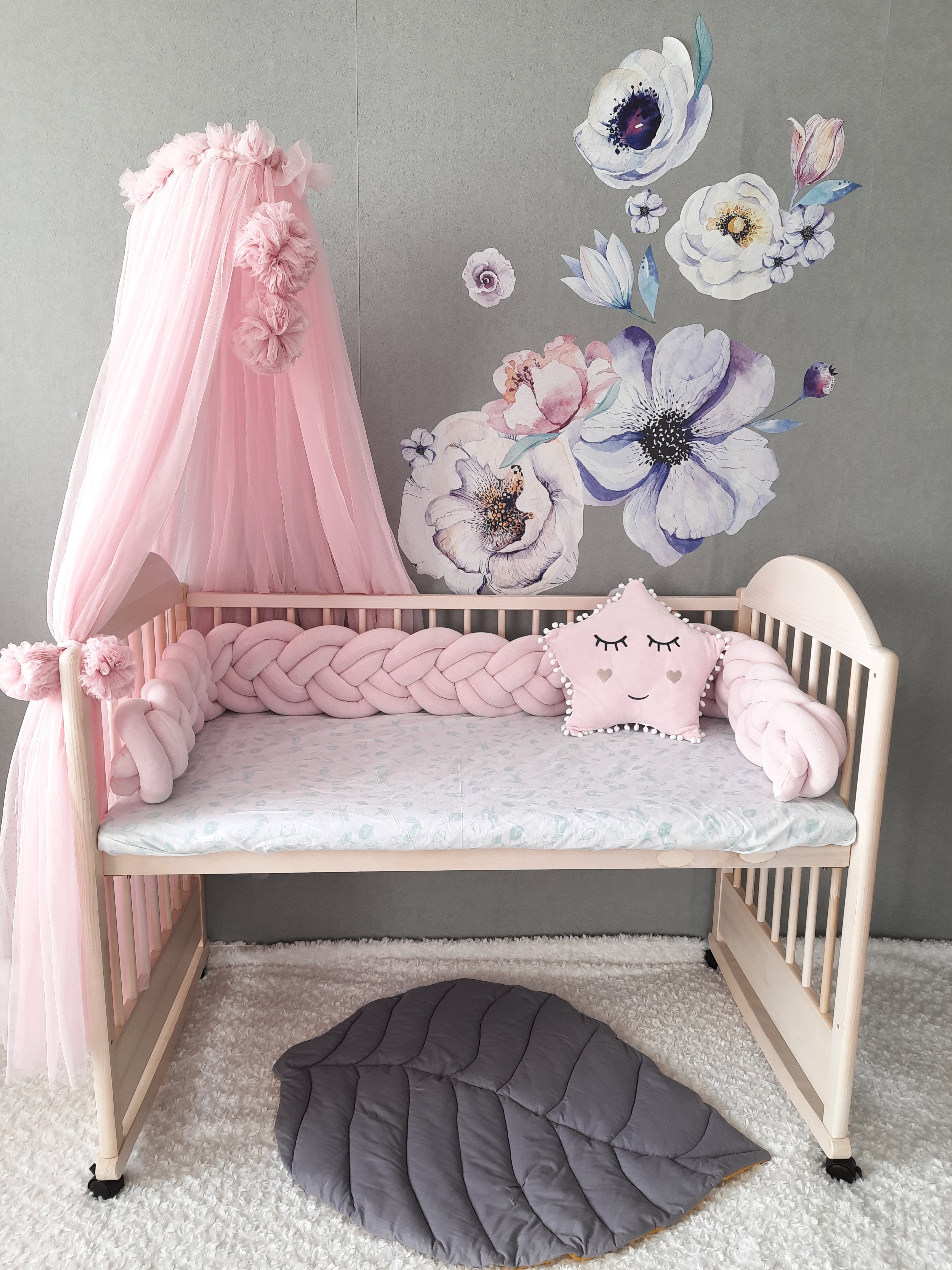 LightPink Crib set: Double Braided Crib Bumper with FREE Star Pillow and Optional Variants