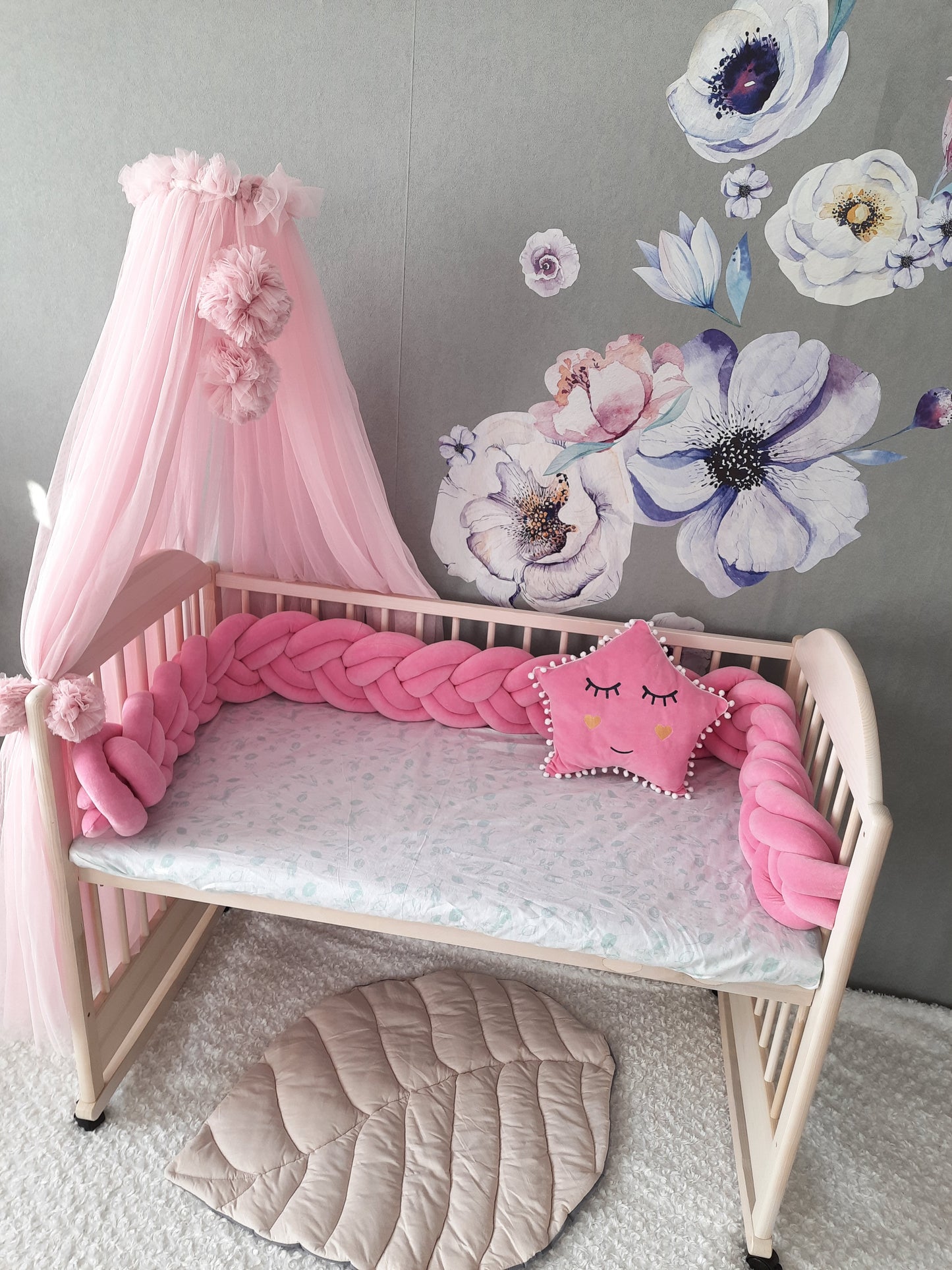 Barbie Crib set: Double Braided Crib Bumper with FREE Star Pillow and Optional Variants