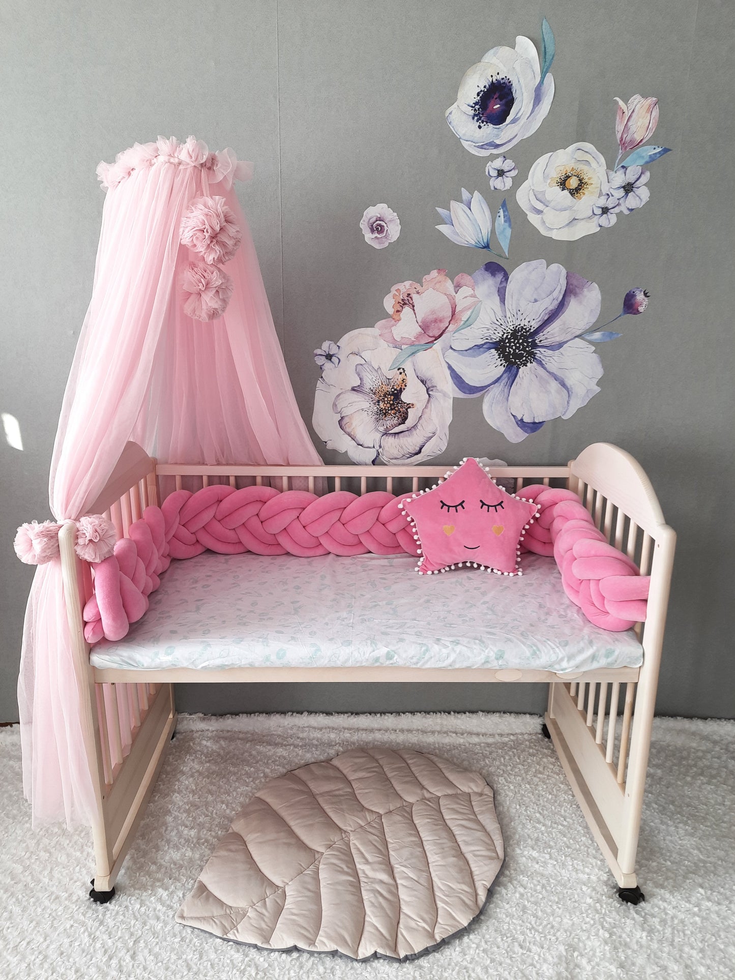 Barbie Crib set: Double Braided Crib Bumper with FREE Star Pillow and Optional Variants