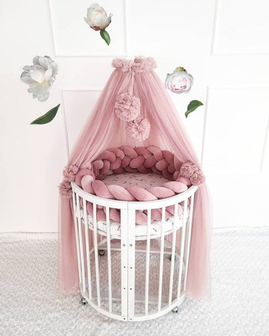 Canopy Bed tulle for nursery. Pom Poms canopy