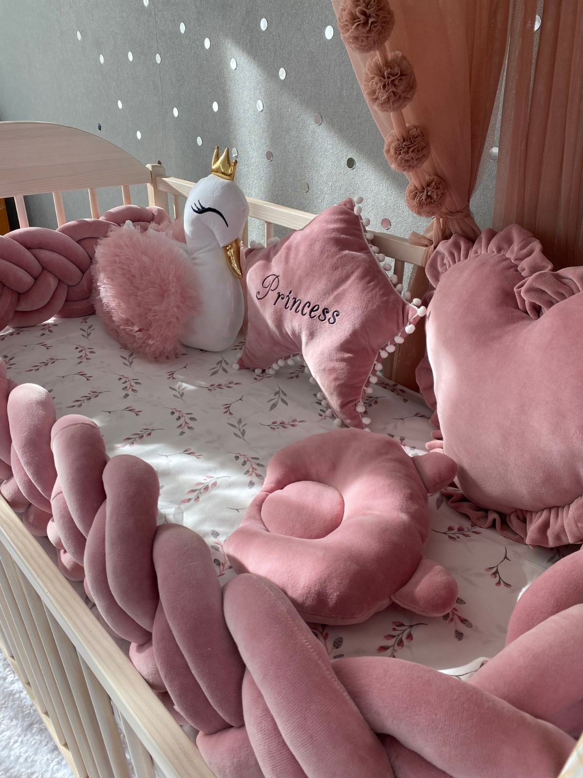 Rose Double Braided Crib Bumper – Free Star Pillow Included Rose Double Braided Crib Bumper – Free Star Pillow Included