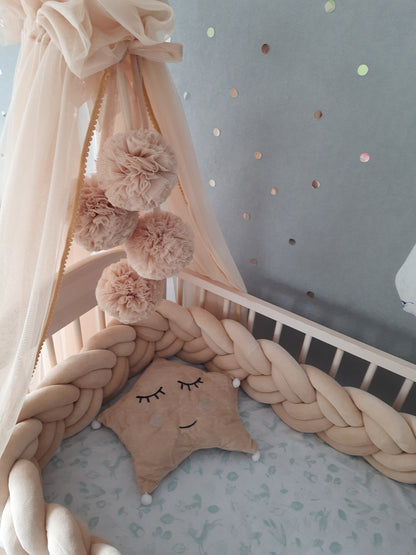 Crib Bumpers set. Cute animals in Beige colors. Pillows + Braided Bumper