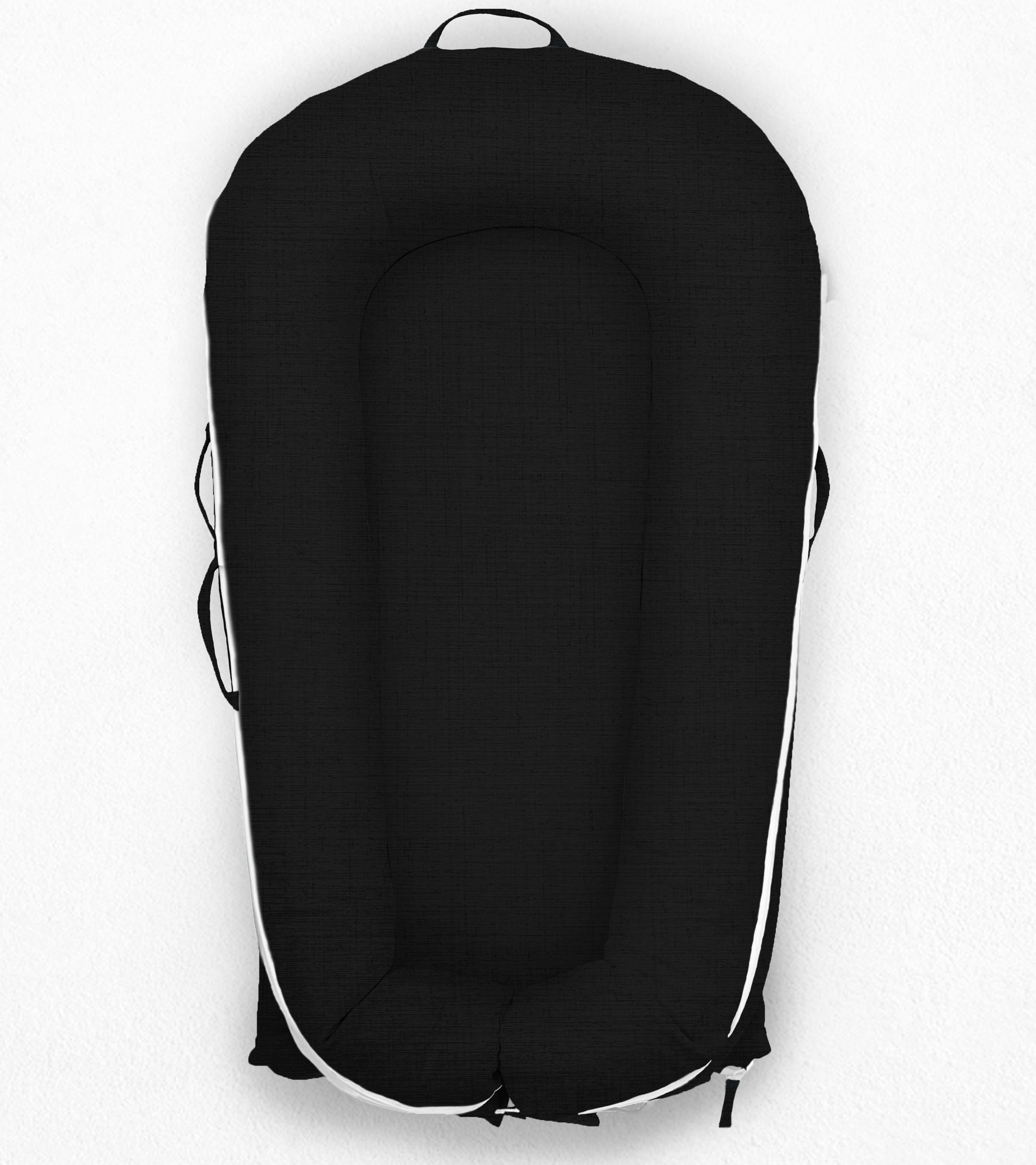 Black DockATot, white background, front side