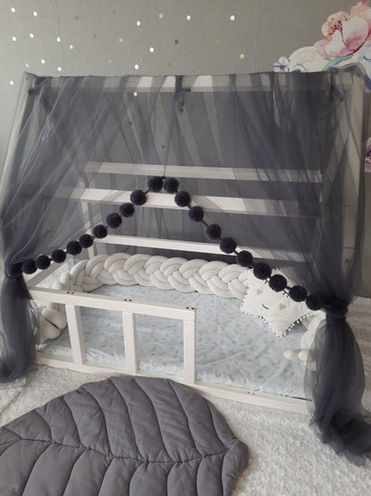 Dark gray tulle montessori canopy for children beds