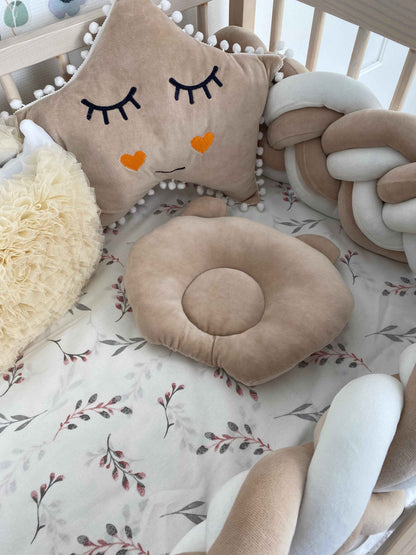 Cream-White Double Braided Crib Bumper + Free Star Pillow + Optional Variants