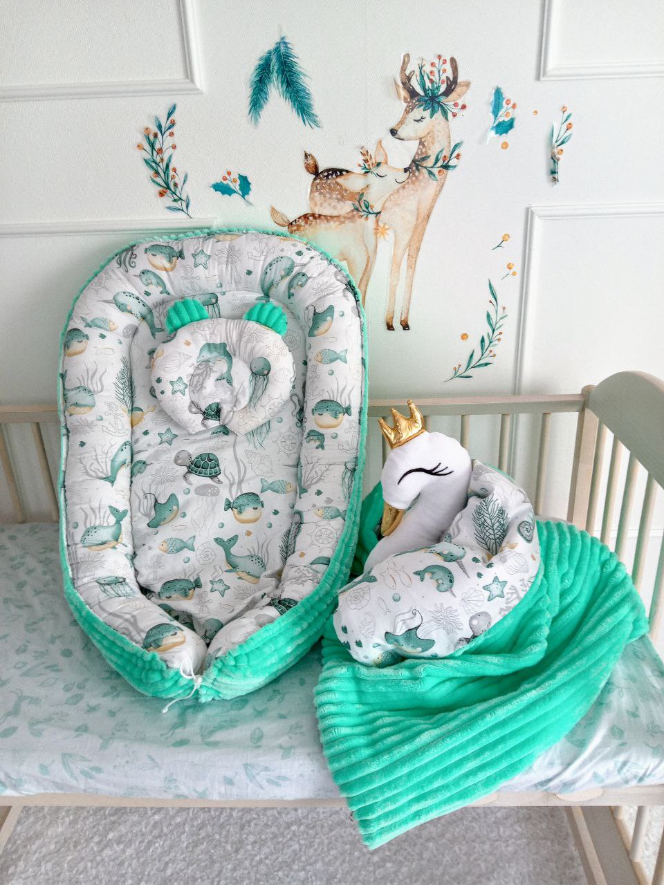 Baby Nest for Newborn. Cotton BabyNest + Blanket + Moses Basket Fitted Sheet