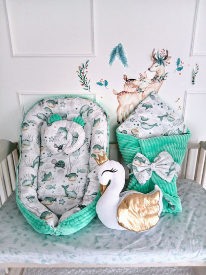 Baby Nest for Newborn. Cotton BabyNest + Blanket + Moses Basket Fitted Sheet