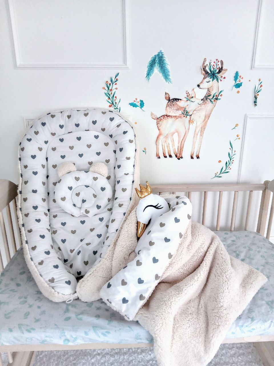 Baby Nest for Newborn. Cotton BabyNest + Blanket + Moses Basket Fitted Sheet