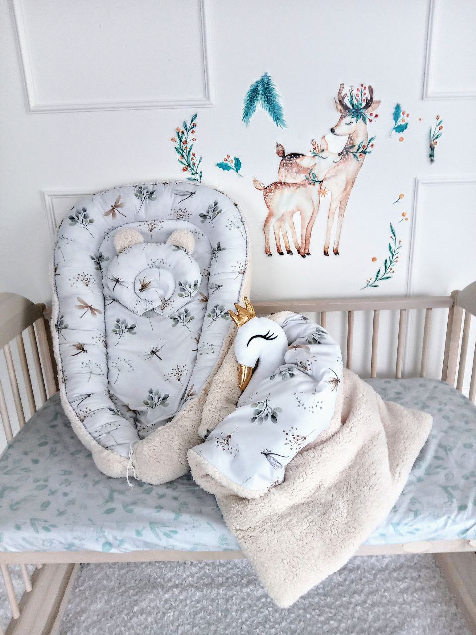 Baby Nest for Newborn. Cotton BabyNest + Blanket + Moses Basket Fitted Sheet