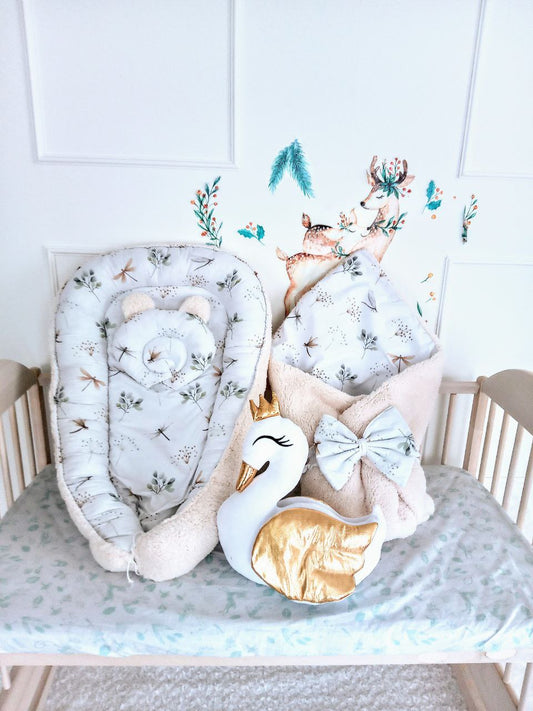 Baby Nest for Newborn. Cotton BabyNest + Blanket + Moses Basket Fitted Sheet