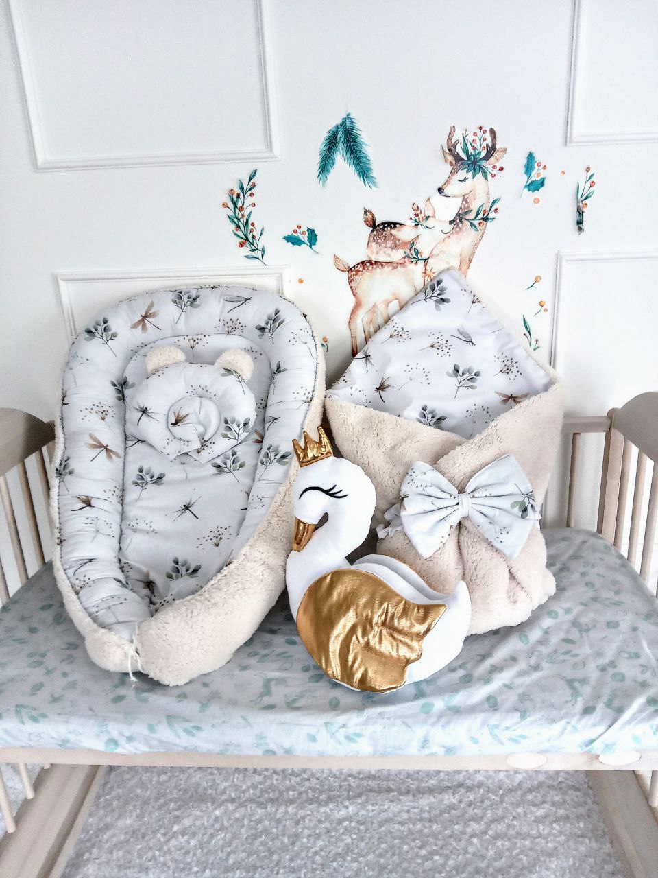 Baby Nest for Newborn. Cotton BabyNest + Blanket + Moses Basket Fitted Sheet