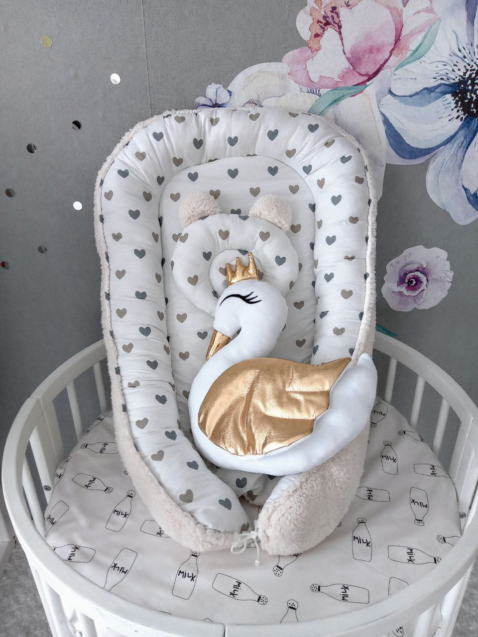 Baby Nest for Newborn. Cotton BabyNest + Blanket + Moses Basket Fitted Sheet