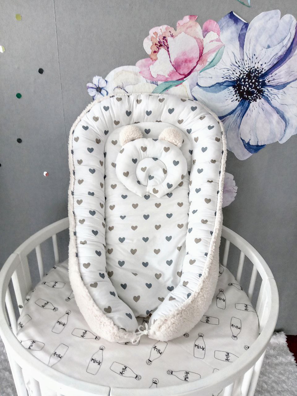 Baby Nest for Newborn. Cotton BabyNest + Blanket + Moses Basket Fitted Sheet