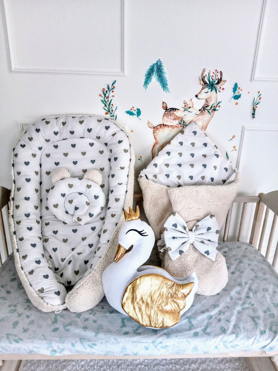 Baby Nest for Newborn. Cotton BabyNest + Blanket + Moses Basket Fitted Sheet