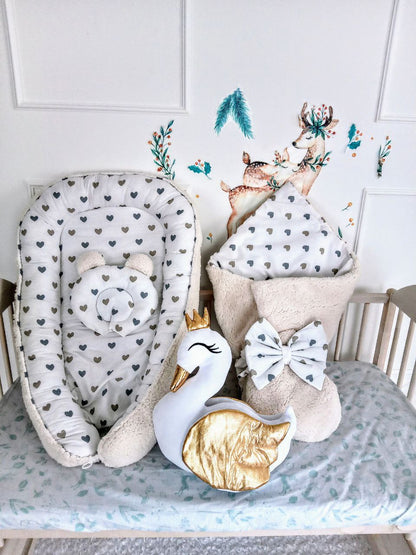 Baby Nest for Newborn. Cotton BabyNest + Blanket + Moses Basket Fitted Sheet