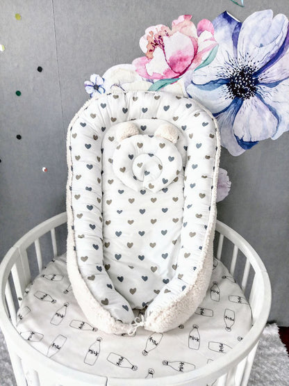 Baby Nest for Newborn. Cotton BabyNest + Blanket + Moses Basket Fitted Sheet