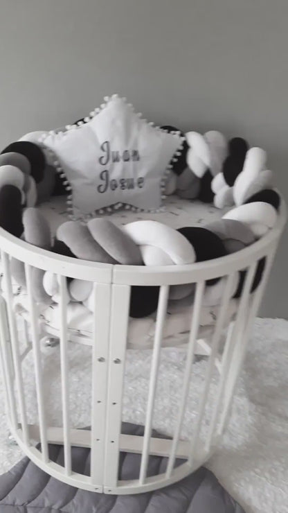 White-Gray-Black Double Braided Crib Bumper