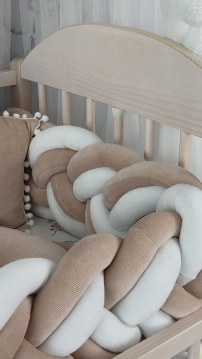 Cream-White Double Braided Crib Bumper + Free Star Pillow + Optional Variants