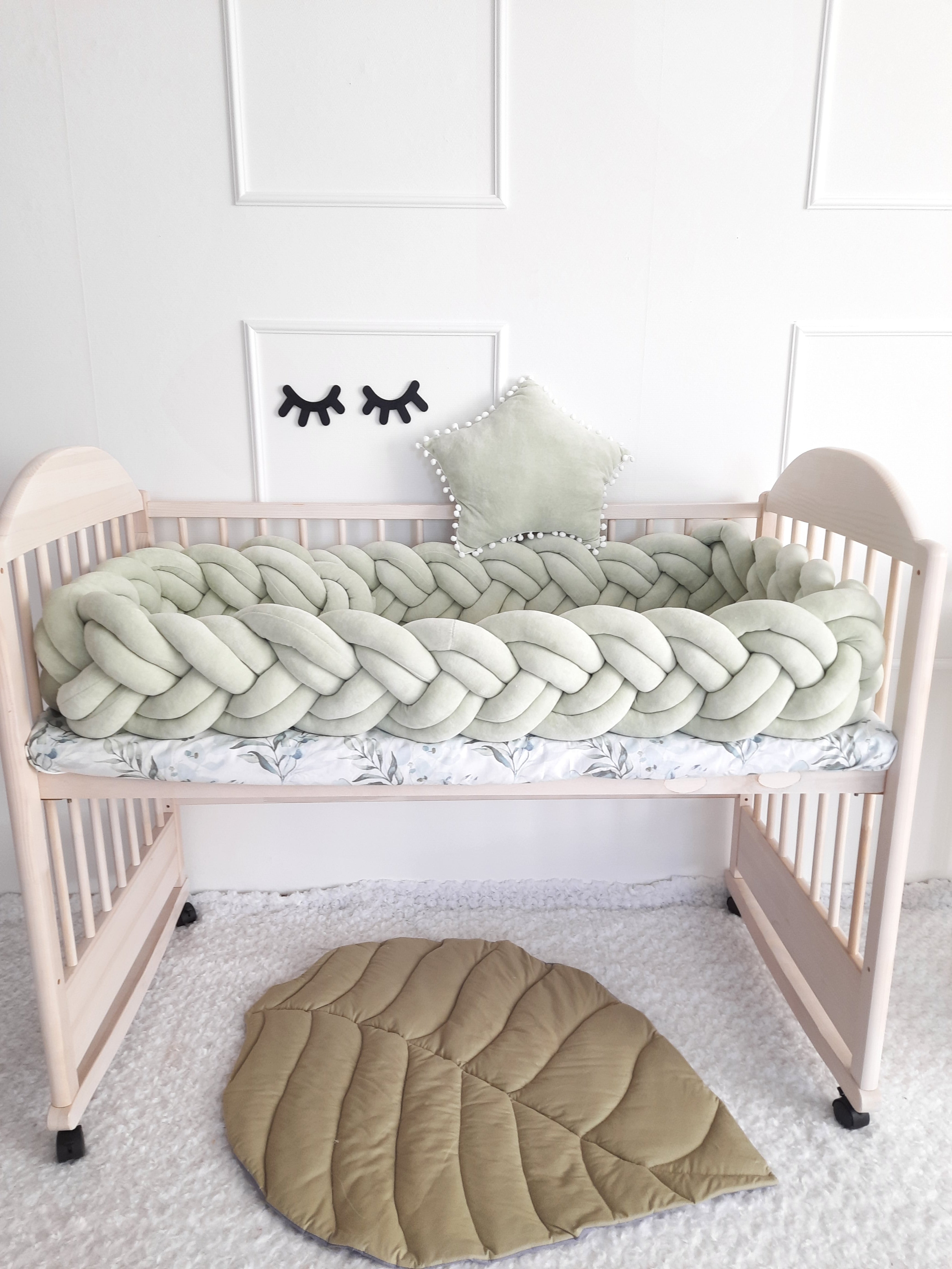 Light Olive Braided Crib Bumper 