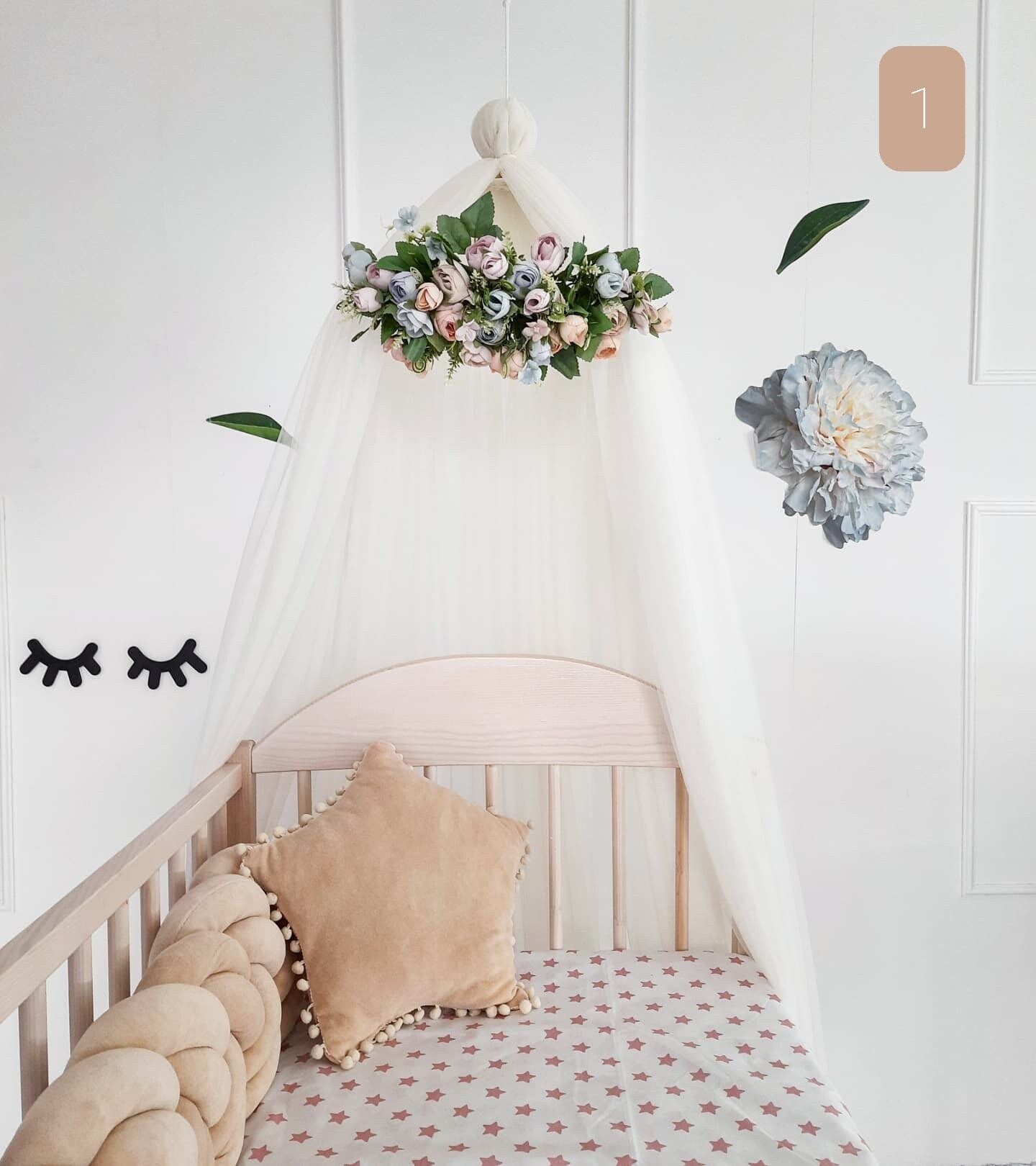 Bed tulle canopy for nursery / Kids hanging tent for bedroom / Princess playhouse / flowers canopy +Swan pillow as a gift