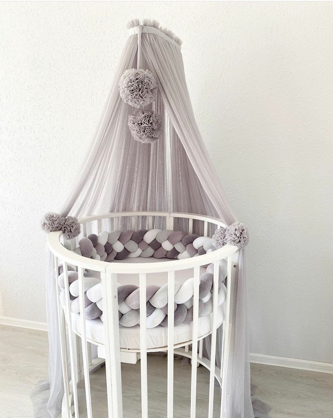 Canopy for crib. Baldachin + pom poms