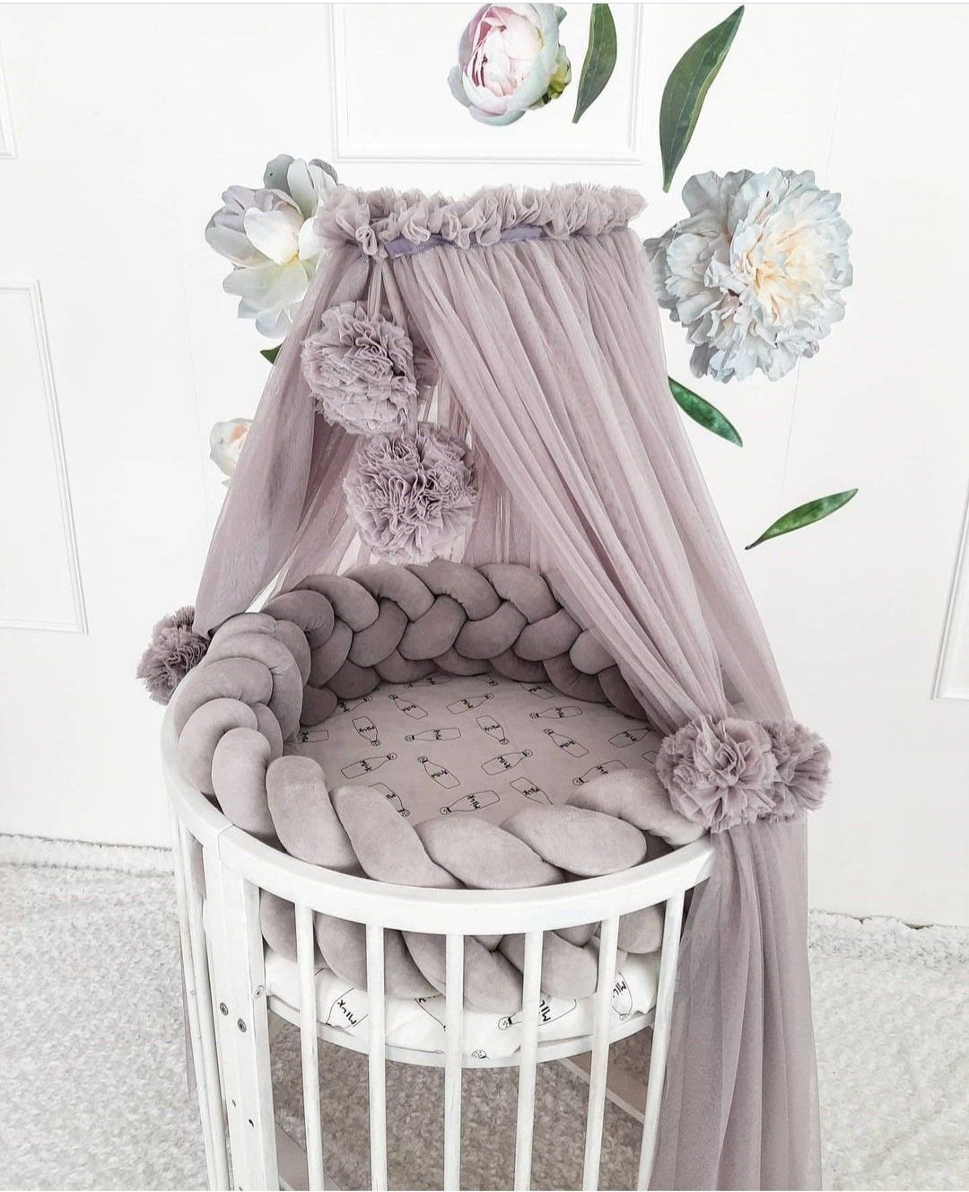 Canopy for crib. Baldachin + pom poms