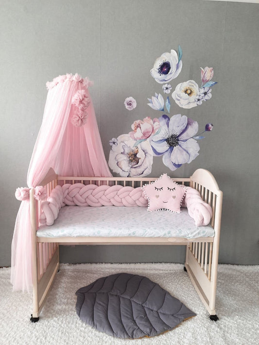 Canopy Bed tulle for nursery. Pom Pom canopy