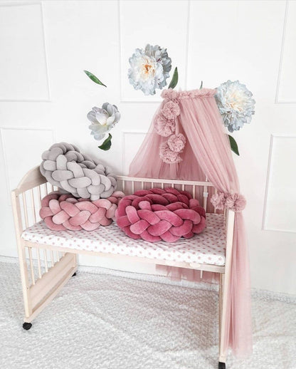 Bed tulle canopy for nursery / Kids hanging tent for bedroom / Princess playhouse / Pom Pom canopy +Swan pillow as a gift
