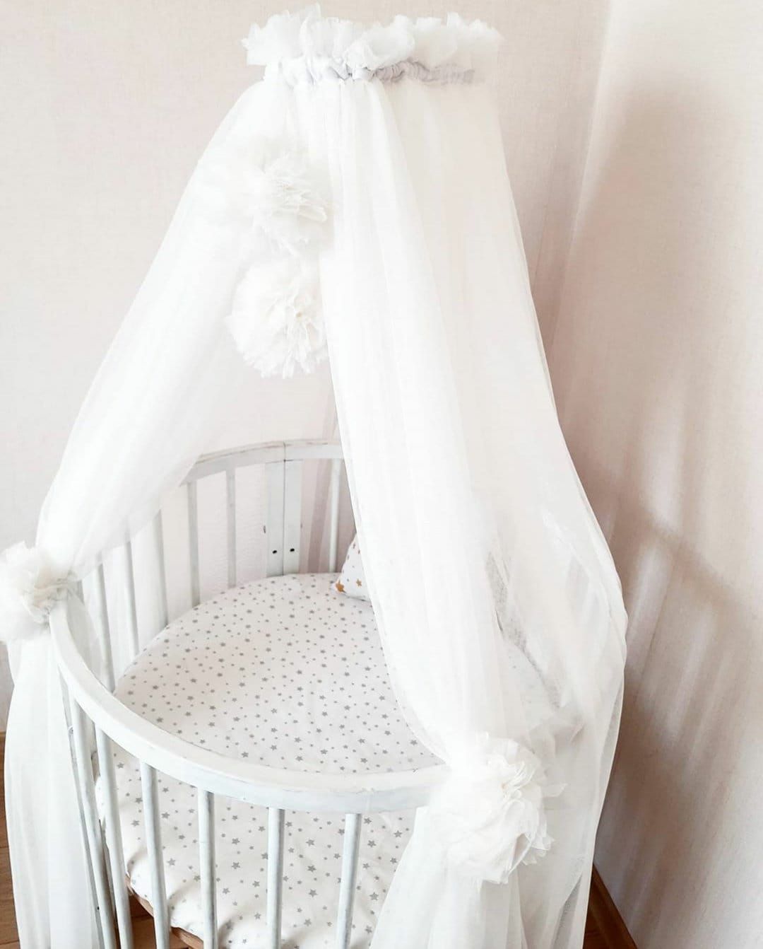 Bed tulle canopy for nursery. Princess playhouse. Pom Pom canopy